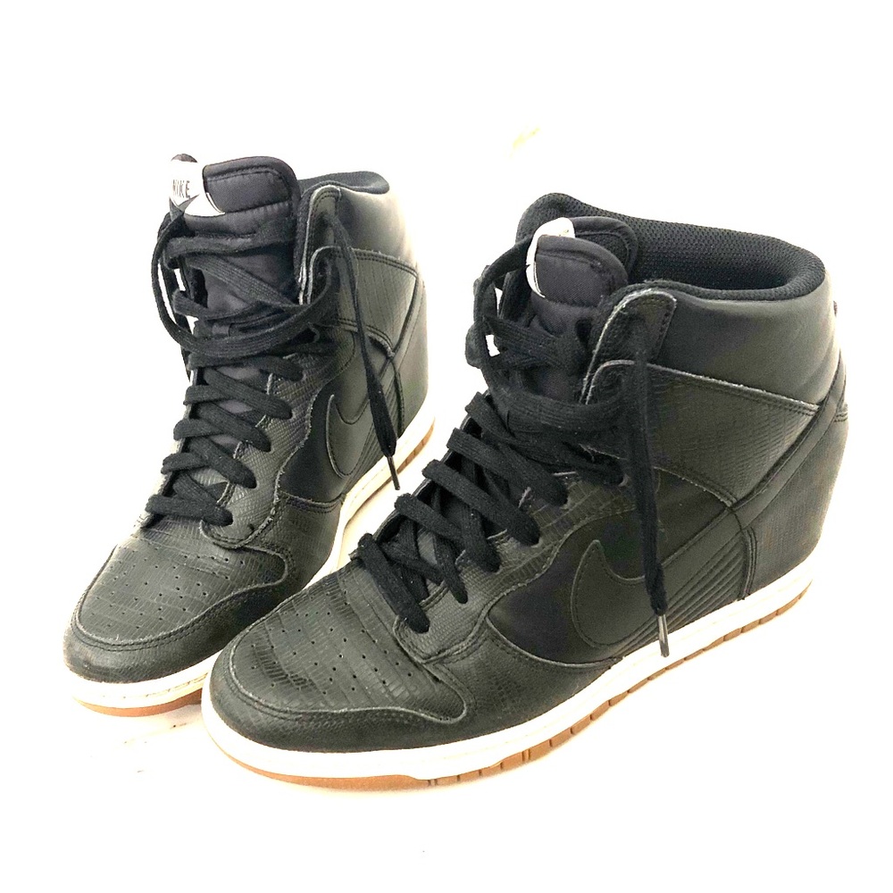 Women’s Nike Sky Hi Wedge, Black leather, Size 10